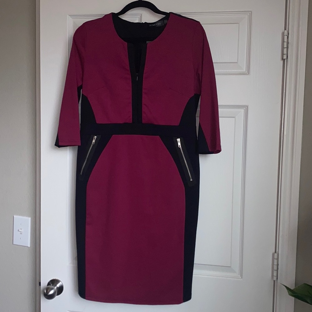 🎉(2 for $32)Gorgeous Dress by Homeyee, size US12, blk & cranberry color block.